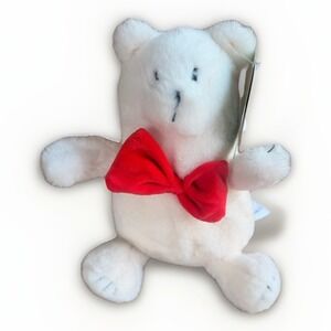 Gigglescape Polar Bear with Red Bow Stuffed Animal Plush Soft Toy White 7-Inch